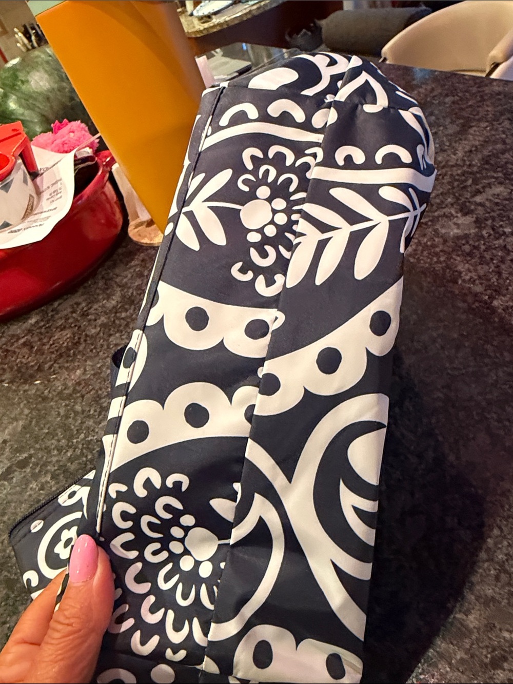 thirty-one Navy and White Paisley insulated lunch Tote with - Picture 3 of 5